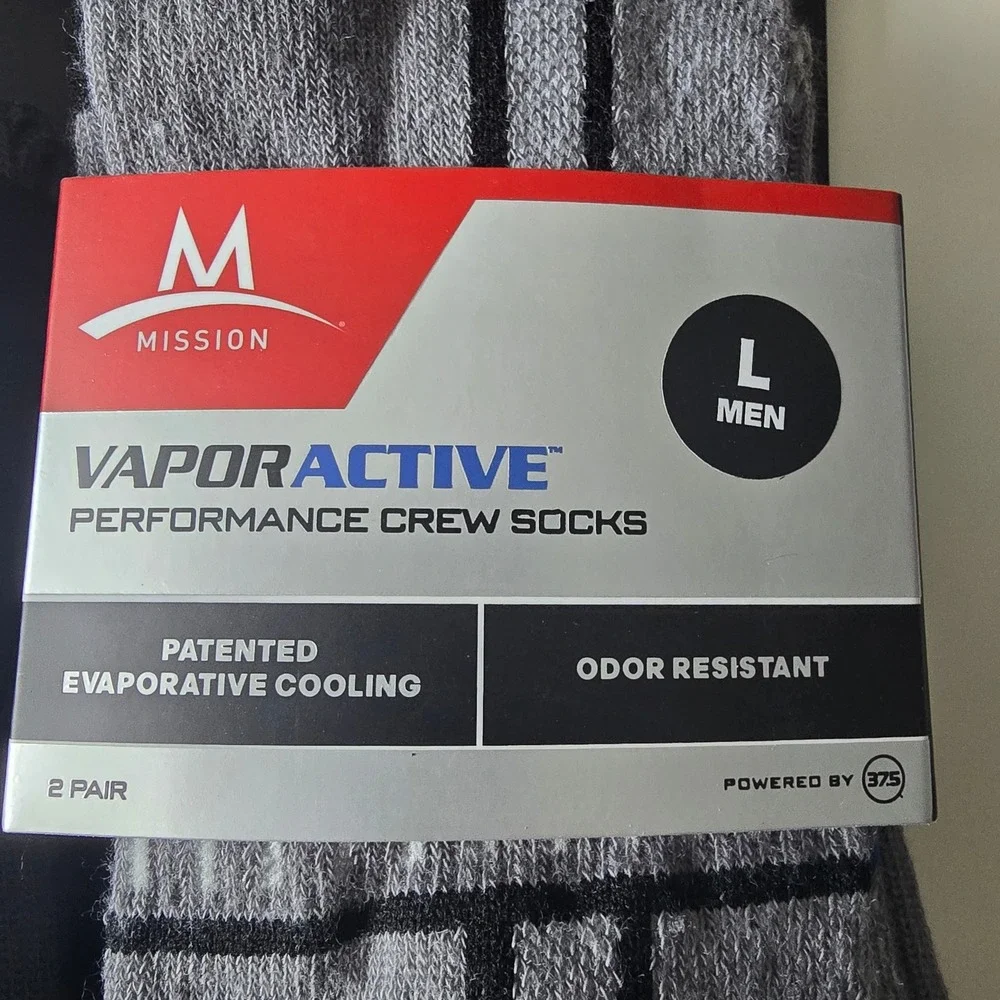 Mission VaporActive Performance Crew Socks Men L Grey Black 10 Pairs Lot 5 Packs